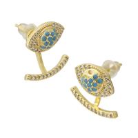 Ear Jackets, Brass, gold color plated, micro pave cubic zirconia & for woman, 16mm, Sold By Pair
