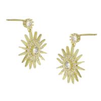 Brass Drop Earring Sun gold color plated micro pave cubic zirconia & for woman 25mm Sold By Pair