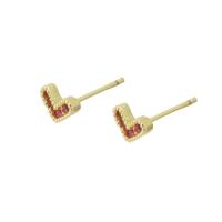 Cubic Zirconia Micro Pave Brass Earring, Heart, gold color plated, micro pave cubic zirconia & for woman, red, 7x5x14mm, Sold By Pair