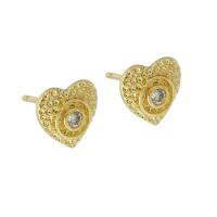 Cubic Zirconia Micro Pave Brass Earring, Heart, gold color plated, micro pave cubic zirconia & for woman, 8x8x13mm, Sold By Pair
