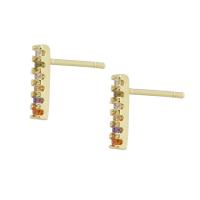 Cubic Zirconia Micro Pave Brass Earring, gold color plated, micro pave cubic zirconia & for woman, multi-colored, 2x9x13.50mm, Sold By Pair
