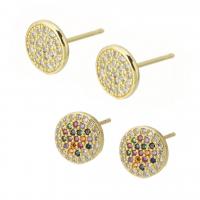 Cubic Zirconia Micro Pave Brass Earring Flat Round gold color plated micro pave cubic zirconia & for woman Sold By Pair