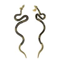 Brass Stud Earring, Snake, gold color plated, for woman & blacken, black, 21.50x79x13mm, Sold By Pair