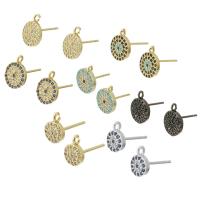 Brass Earring Drop Component, Flat Round, plated, different size for choice & micro pave cubic zirconia & for woman, more colors for choice, 8x8x13mm, Sold By Pair