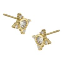 Cubic Zirconia Micro Pave Brass Earring, gold color plated, micro pave cubic zirconia & for woman, 9x9x13mm, Sold By Pair