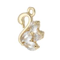 Cubic Zirconia Micro Pave Brass Pendant, Swan, gold color plated, micro pave cubic zirconia, 10x14x4mm, Hole:Approx 1mm, Sold By PC