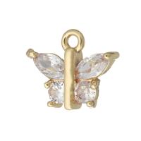 Cubic Zirconia Micro Pave Brass Pendant, Butterfly, gold color plated, micro pave cubic zirconia, 13x11x3mm, Hole:Approx 1mm, Sold By PC