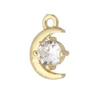 Cubic Zirconia Micro Pave Brass Pendant, Moon, gold color plated, micro pave cubic zirconia, 8x13x4mm, Hole:Approx 1mm, Sold By PC