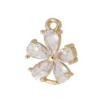 Cubic Zirconia Micro Pave Brass Pendant, Flower, gold color plated, micro pave cubic zirconia, 11x13x3mm, Hole:Approx 1mm, Sold By PC