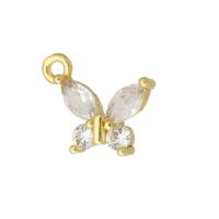 Cubic Zirconia Micro Pave Brass Pendant, Butterfly, gold color plated, micro pave cubic zirconia, 13x10.50x3mm, Hole:Approx 1mm, Sold By PC