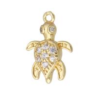 Cubic Zirconia Micro Pave Brass Pendant, Turtle, gold color plated, micro pave cubic zirconia, 10.50x15x3mm, Hole:Approx 1mm, Sold By PC