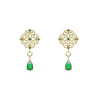 Zinc Alloy Drop Earrings with Emerald & 925 Sterling Silver for woman & with rhinestone mixed colors 10-35mm Sold By Pair