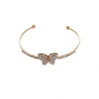 Tibetan Style Cuff Bangle, Butterfly, for woman & with rhinestone, more colors for choice, 56-60mm, Sold By PC