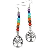 Natural Gemstone Earrings Zinc Alloy with Natural Stone polished for woman mixed colors 100mm Sold By Pair