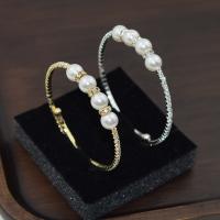 Zinc Alloy Cuff Bangle with Plastic Pearl & Iron for woman & with rhinestone Length 6.4 cm Sold By PC