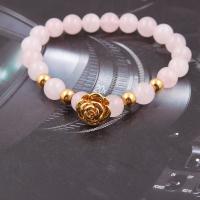 Quartz Bracelets, Rose Quartz, with Brass, plated, anti-fatigue & for woman, pink, Length:Approx 19 cm, Sold By PC
