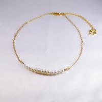 Freshwater Pearl Brass Chain Necklace, cobre, with Pérolas de água doce, with 1.97 extender chain, banhado a ouro genuino, joias de moda & para mulher, dourado, comprimento 30 cm, vendido por PC