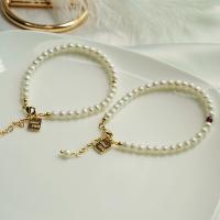 Bracelet en perles de culture d'eau douce, laiton, avec perle d'eau douce cultivée, avec 1.38 chaînes de rallonge, Plaqué d'or, bijoux de mode & styles différents pour le choix & pour femme, blanc, Vendu par 15 cm brin