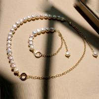 Ожерелье из пресноводных жемчуг на латунной цепочке, Латунь, с Пресноводные жемчуги, плакированный настоящим золотом, ювелирные изделия моды & разные стили для выбора & Женский, продается PC