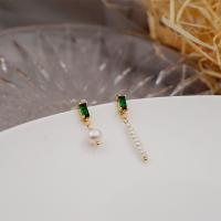 Freshwater Pearl Earrings Brass with Freshwater Pearl fashion jewelry & for woman & with cubic zirconia green 20mm 32mm Sold By Pair