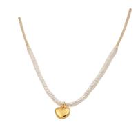 Natural Freshwater Pearl Necklace, Titanium Steel, with Freshwater Pearl, with 2.16 extender chain, Heart, fashion jewelry & for woman, golden, Sold Per 36 cm Strand