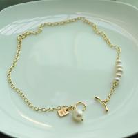 Freshwater Pearl Brass Chain Necklace, cobre, with Pérolas de água doce, joias de moda & para mulher, dourado, comprimento 36 cm, vendido por PC
