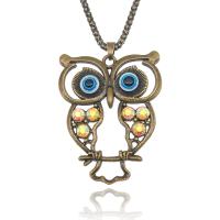 Tibetan Style Jewelry Necklace, with Rhinestone, Owl, antique bronze color plated, fashion jewelry & Unisex & mesh chain, nickel, lead & cadmium free, 45x8mm, Sold Per Approx 58 cm Strand