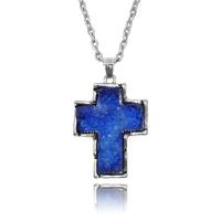 Resin Necklace Zinc Alloy with Resin Cross silver color plated Unisex & oval chain blue nickel lead & cadmium free Sold Per Approx 50 cm Strand