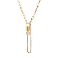 Tibetan Style Jewelry Necklace, Lock and Key, gold color plated, for woman & with rhinestone, nickel, lead & cadmium free, 15x34mm, Length:Approx 16.5 Inch, Sold By PC