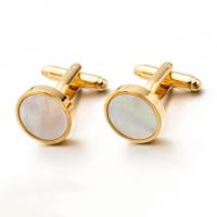 Cufflinks, Brass, with Shell, Round, gold color plated, for man, nickel, lead & cadmium free, 16mm, Sold By Pair