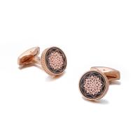 Cufflinks Brass Round rose gold color plated with flower pattern & for man nickel lead & cadmium free 16mm Sold By Lot