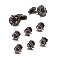 Cufflinks, Brass, Round, gun black plated, 8 pieces & for man, nickel, lead & cadmium free, 15mm, 10mm, 5Sets/Lot, Sold By Lot