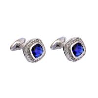 Cufflinks Brass Square silver color plated micro pave cubic zirconia & for man nickel lead & cadmium free Sold By Lot
