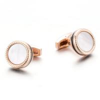 Cufflinks, Brass, with White Shell, Round, rose gold color plated, for man, nickel, lead & cadmium free, 18mm, 5Pairs/Lot, Sold By Lot