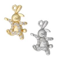 Cubic Zirconia Micro Pave Brass Pendant, Rabbit, plated, micro pave cubic zirconia, more colors for choice, 11x16x3mm, Hole:Approx 1mm, Sold By PC