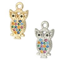 Cubic Zirconia Micro Pave Brass Pendant, Owl, plated, micro pave cubic zirconia, more colors for choice, 8x14x2mm, Hole:Approx 1mm, Sold By PC