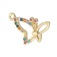 Cubic Zirconia Micro Pave Brass Pendant, Butterfly, plated, micro pave cubic zirconia & hollow, more colors for choice, 20x14x2mm, Hole:Approx 1mm, Sold By PC