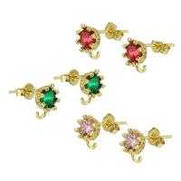 Brass Earring Drop Component gold color plated micro pave cubic zirconia Sold By Pair