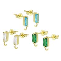 Brass Earring Drop Component, gold color plated, micro pave cubic zirconia, more colors for choice, 3x10mm, Sold By Pair