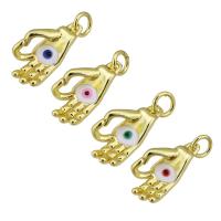Brass Jewelry Pendants Hand gold color plated evil eye pattern & enamel Approx 4mm Sold By PC
