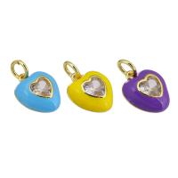 Латунные подвески-сердце, Латунь, Сердце, плакирован золотом, эмаль, Много цветов для выбора, 12x14x4mm, отверстие:Приблизительно 4mm, продается Пара