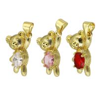 Cubic Zirconia Brass Pendants Bear gold color plated micro pave cubic zirconia Approx 4mm Sold By PC