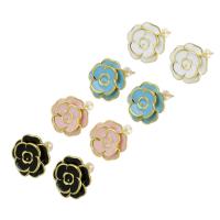 Brass Stud Earring Flower gold color plated for woman & enamel Sold By Pair