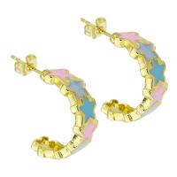 Brass Stud Earring gold color plated for woman & enamel two different colored Sold By Pair