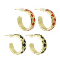 Brass Stud Earring, gold color plated, with flower pattern & for woman & enamel, more colors for choice, 6x19mm, Sold By Pair