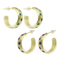 Brass Stud Earring, gold color plated, with star pattern & for woman & enamel, more colors for choice, 6x19mm, Sold By Pair