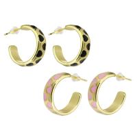 Brass Stud Earring gold color plated with heart pattern & for woman & enamel Sold By Pair