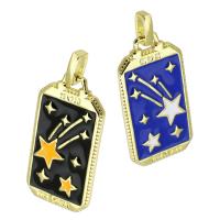 Brass Jewelry Pendants Rectangle gold color plated with star pattern & enamel Approx 2mm Sold By PC