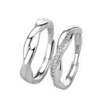 Couple Finger Rings 925 Sterling Silver platinum color plated Adjustable & micro pave cubic zirconia Sold By PC