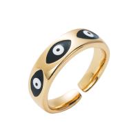 Brass Cuff Finger Ring 18K gold plated evil eye pattern & for woman & enamel nickel lead & cadmium free 20mm Sold By PC